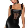 Robe courte wetlook et tulle F257 - Noir Handmade