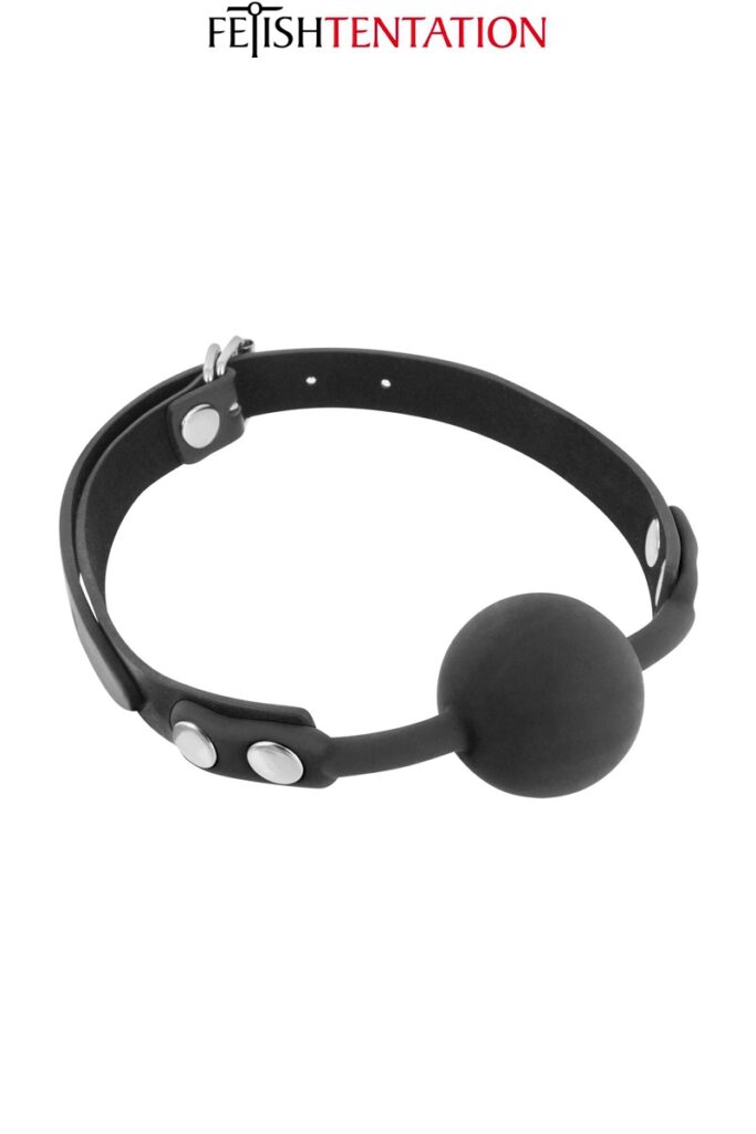 Gagged ball réglable, avec boule rouge 100% silicone de 40 mm, par Fetish Tentation.