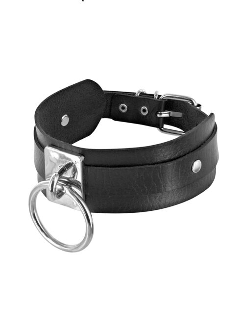 Collier BDSM large avec anneau - Fetish Tentation 1 Large collier BDSM avec anneau métal pour y accrocher une laisse.