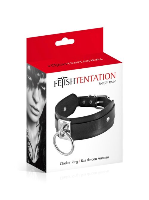 Large collier BDSM avec anneau métal pour y accrocher une laisse.