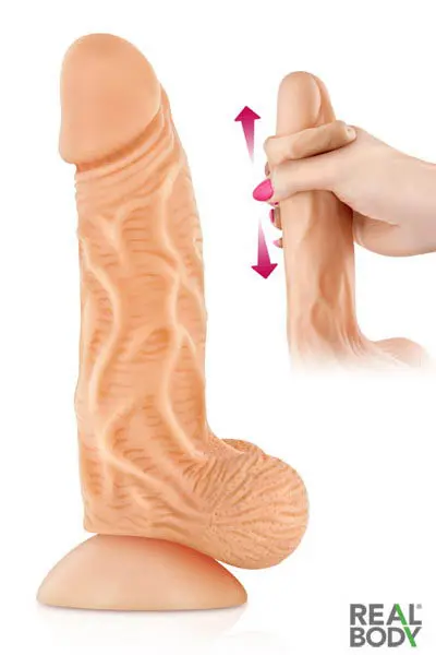 Gode ultra-réaliste 19 cm Real Joe - Real Body 4 Un pénis flexible et ultra doux, d’un réalisme révolutionnaire avec un va-et-vient du prépuce, des testicules souples à billes mouvantes et une ventouse puissante pour fixation sur toutes surfaces.