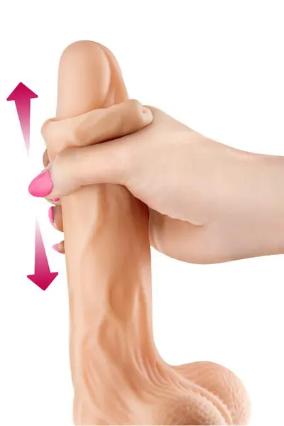 Un pénis flexible et ultra doux, d’un réalisme révolutionnaire avec un va-et-vient du prépuce, des testicules souples à billes mouvantes et une ventouse puissante pour fixation sur toutes surfaces.