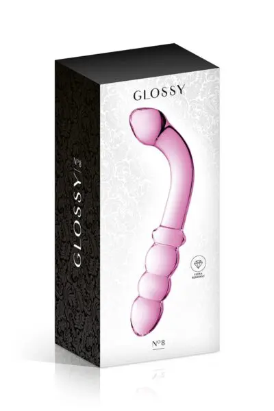 Gode verre n°8 Pink - Glossy Toys 2 Luxueux dildo en verre rose translucide, ultra résistant, de la marque Glossy Toys. Le gode Glossy n°8 peut être utilisé par l'une ou l'autre de ses extrémités pour offrir une stimulation différente.