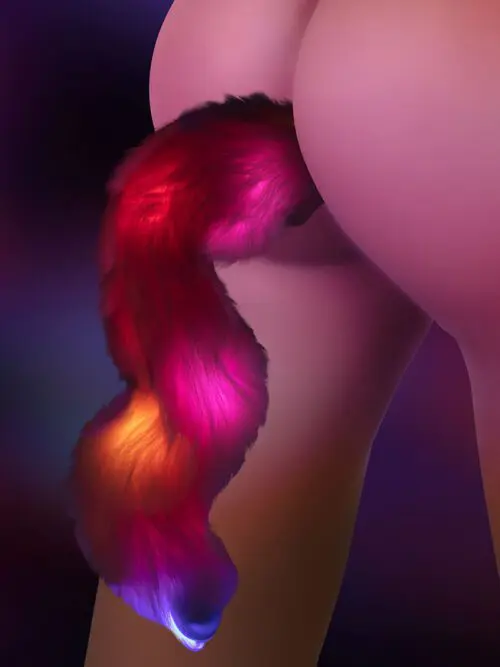 La marque Taboom présente "Taboom Unicorn Tail With Buttplug and led", un plug anal en silicone de dimensions 6 x 2,8 cm, au bout duquel une queue de licorne lumineuse (lumière à leds) est fixée.