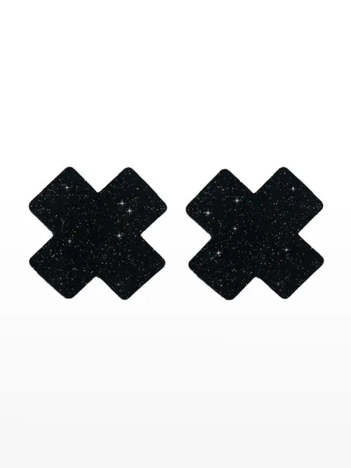 2 cache-tétons autocollants en forme de X (8x8 cm) noir "Taboom Nipple X Covers Black".