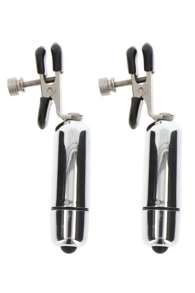 Pinces à tétons vibrantes - Taboom 4 Les pinces à tétons vibrantes et réglables en pression "Adjustable Vibrating Clamps" de la marque Taboom sont idéales pour s'initier à la stimulation de la poitrine et des mamelons.