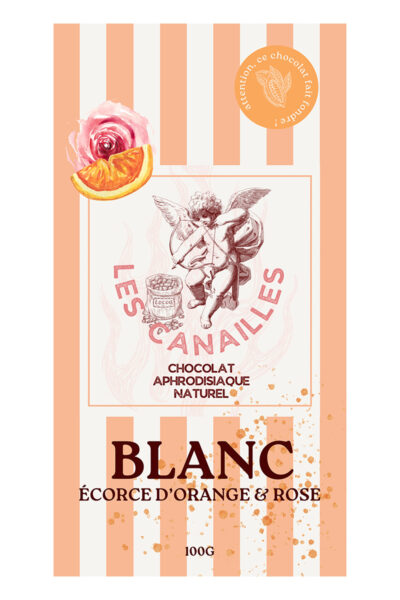 Tablette Chocolat Blanc Écorce d'Orange et Rose - 100g - Les Canailles